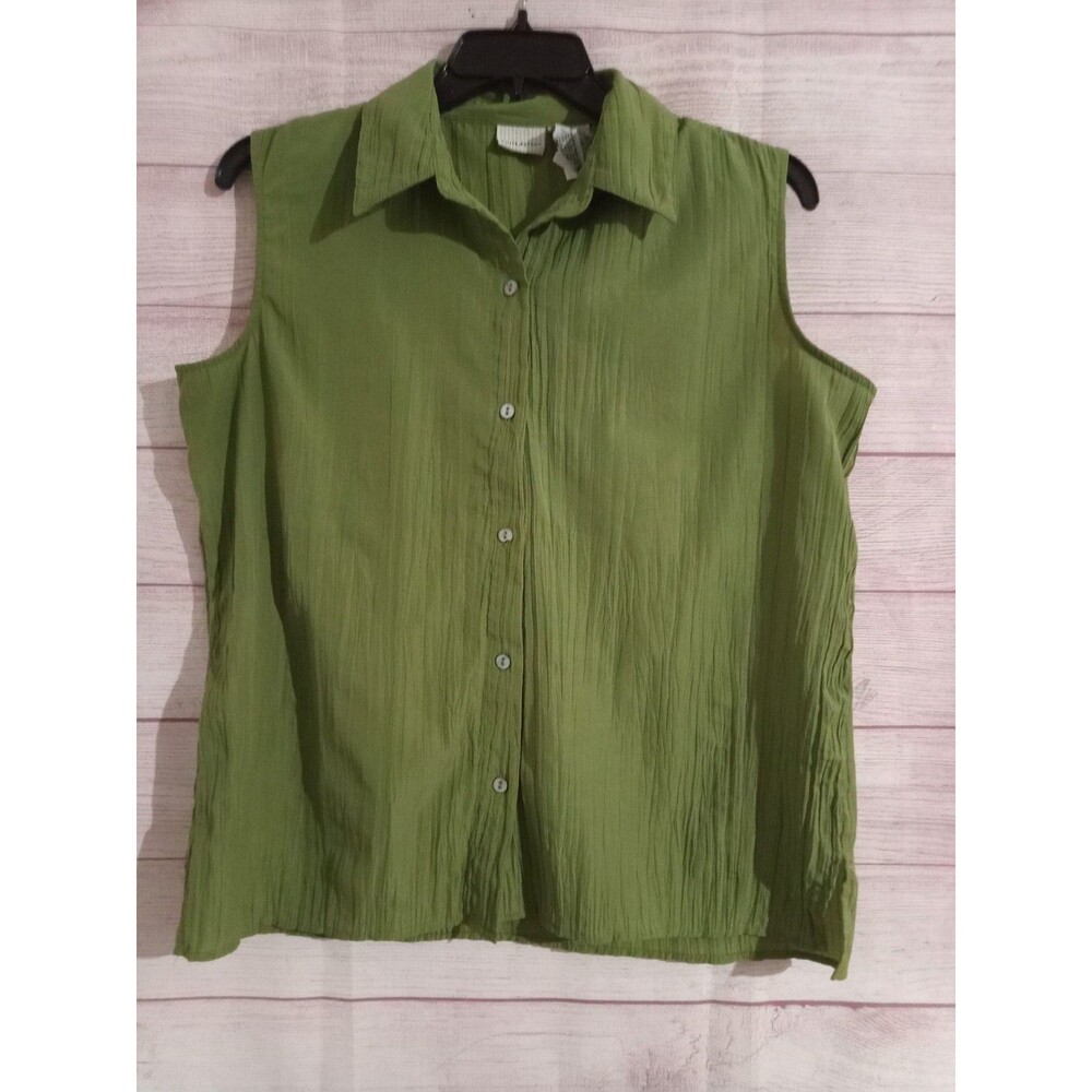 White Stag Shirt Women's Size X Large Sleeveless Button-Front Top Pockets Green